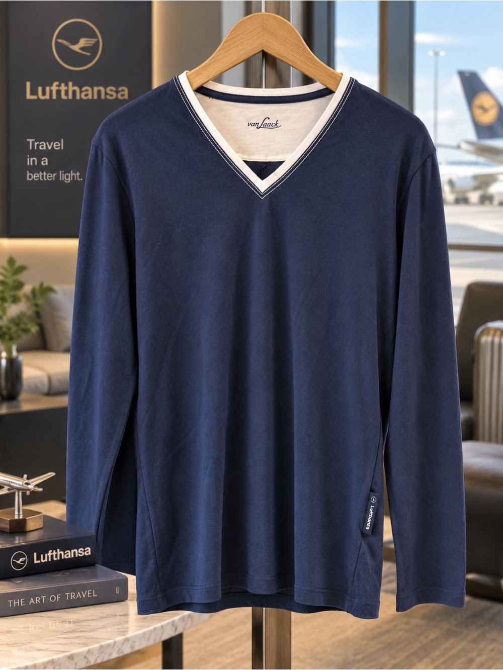 Van Laack x Lufthansa Business Class Lounge Shirt Men’s M Navy V-Neck